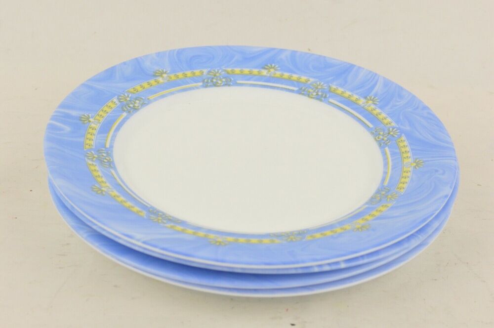Bormioli Rocco Salad Plates Blue Vienna White Made In Spain Marble-Effect Set 4